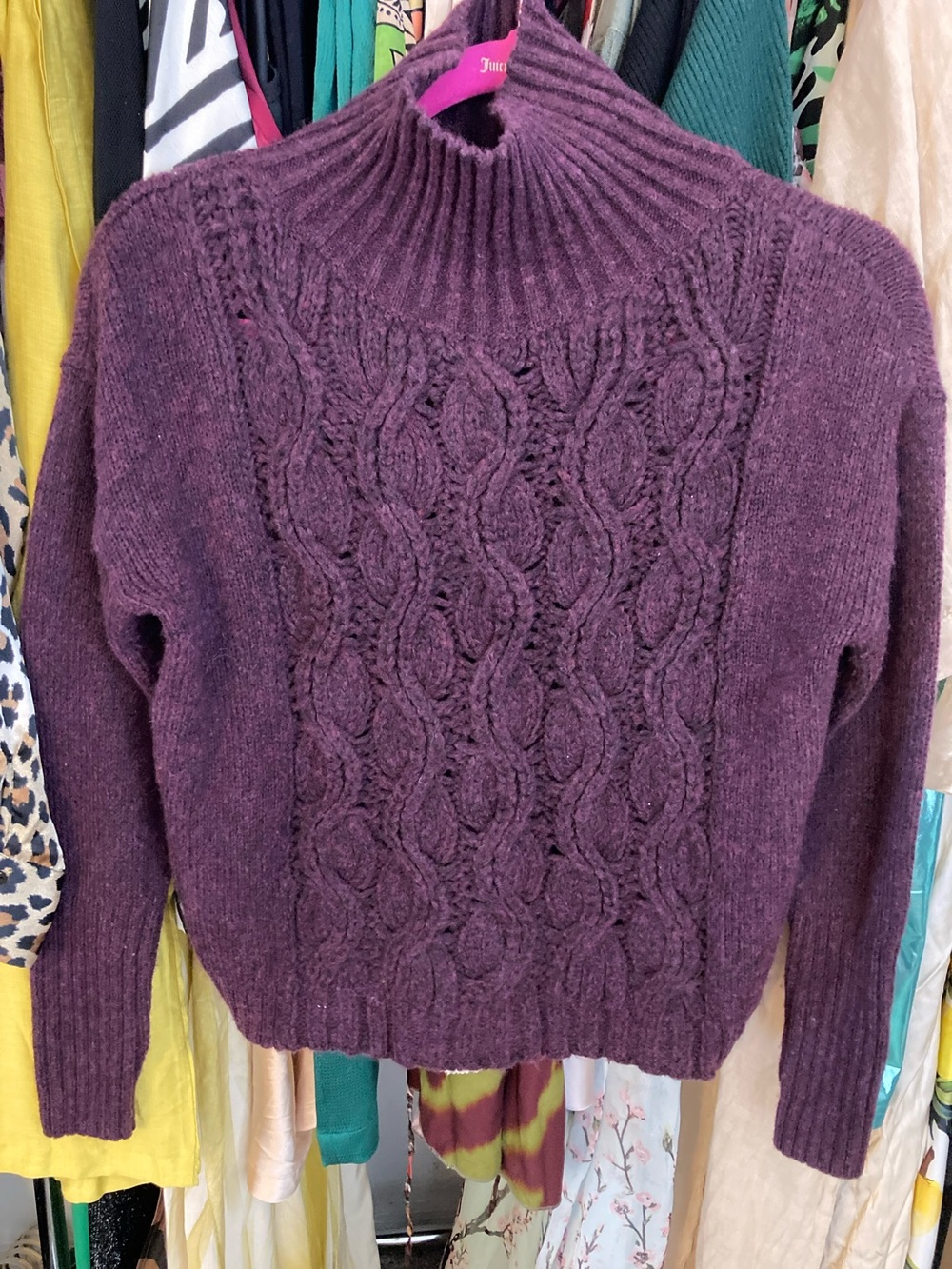 White House Black Market Plum Cable-Knit Turtleneck Sweater